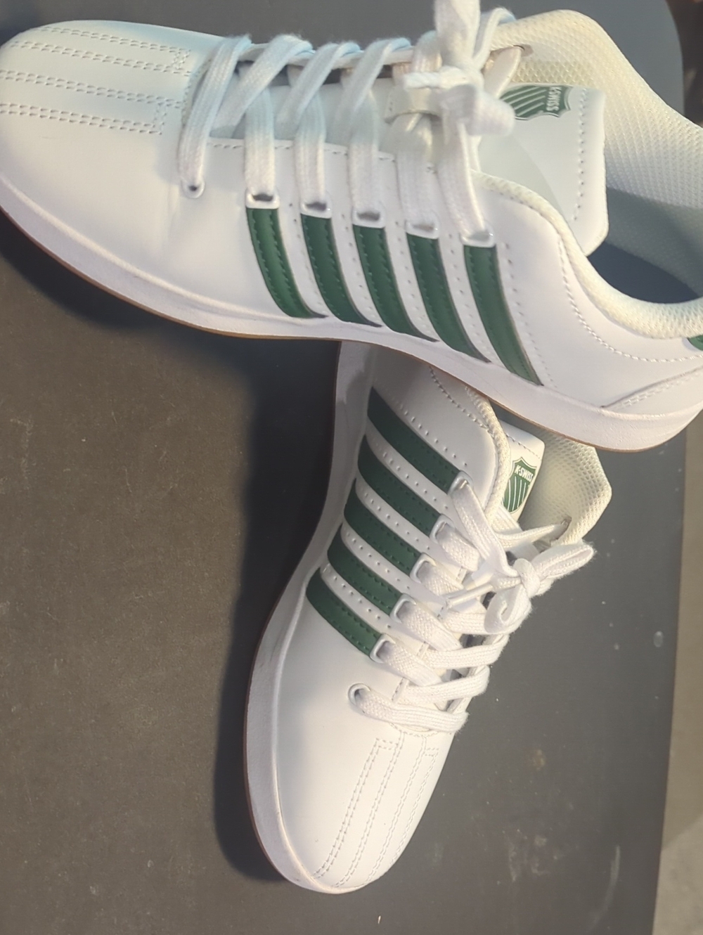 K-Swiss White Athletic Sneakers with Green Stripes